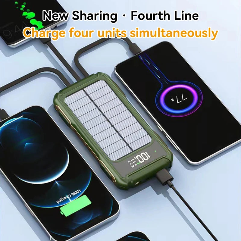 Xiaomi 100000mAh Solar Power Bank High Capacity 4 in 1 Built in Cables Intelligent Digital Display Laser Light for Samsung Apple
