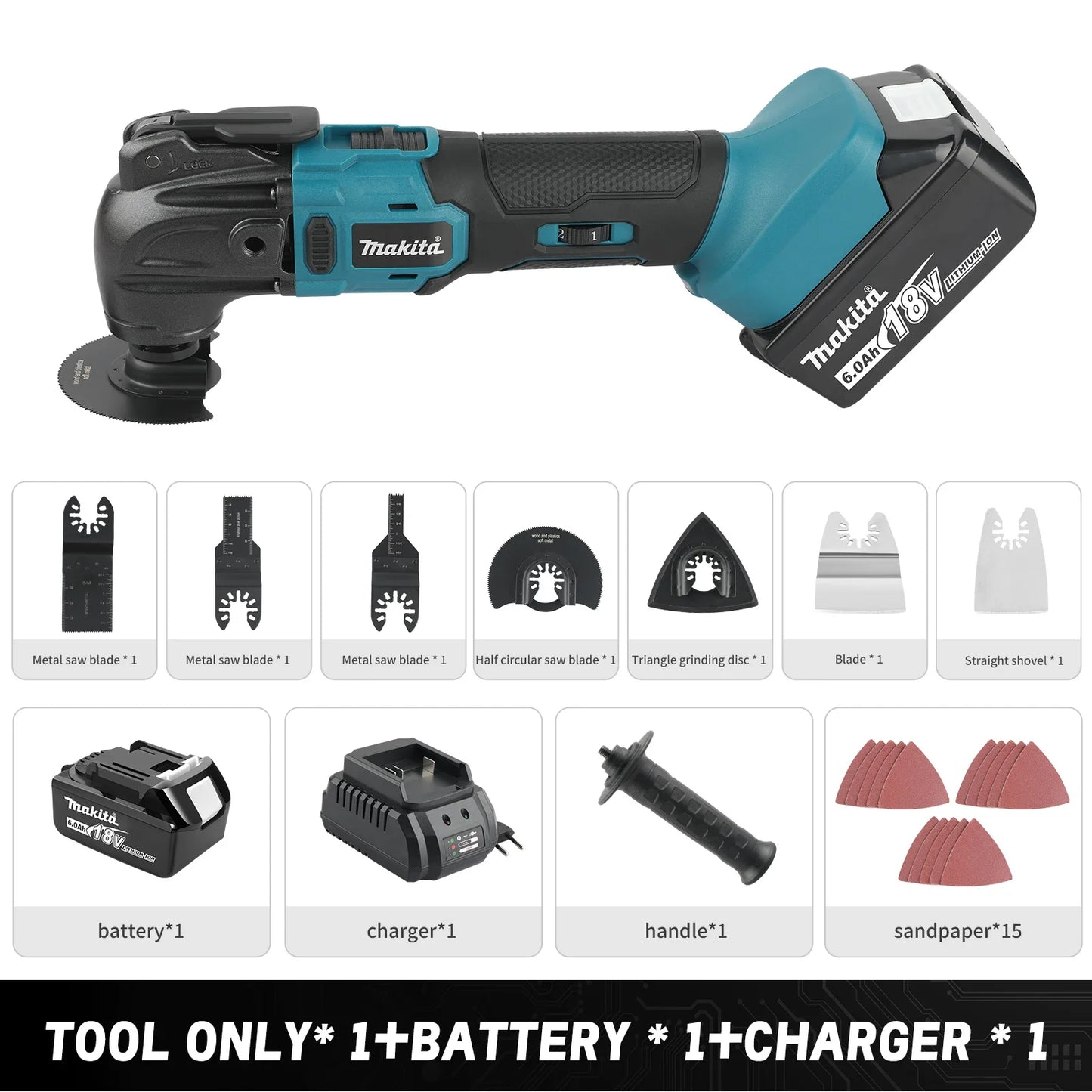 Makita 18V Trimming Cutter: 6-Gear Settings, 18/20V Li-Ion Battery, 340-326mm Length, Multi-Use for Sawing, Cutting, Shoveling