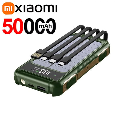 Xiaomi 100000mAh Solar Power Bank High Capacity 4 in 1 Built in Cables Intelligent Digital Display Laser Light for Samsung Apple