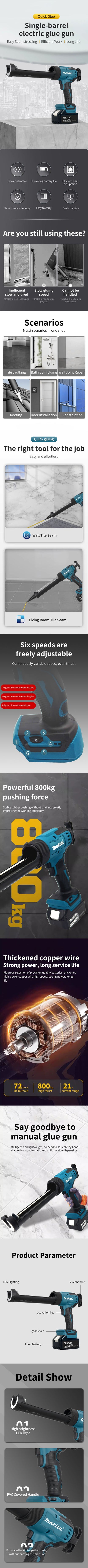 Makita Electric Caulking Gun For Makita Battery 6 Gear Adjustable Speed Cordless Caulking Gun Glass LED Electric Silicone Gun