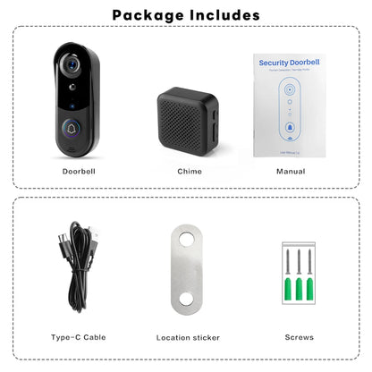 FREE Cloud Storage 1080P 2.4Ghz WiFi Wireless 5000mAh Battery Smart Video Doorbell IP65 Outdoor Door Security with USB Chime