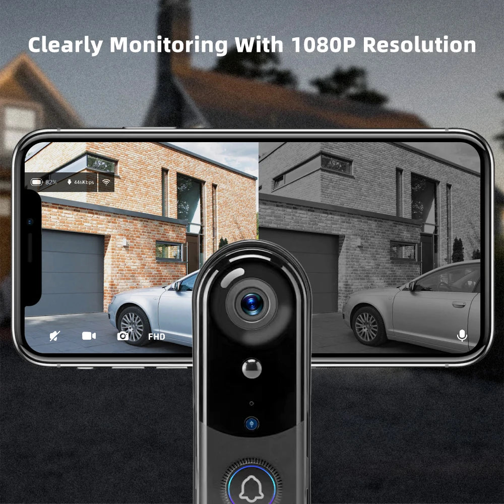 FREE Cloud Storage 1080P 2.4Ghz WiFi Wireless 5000mAh Battery Smart Video Doorbell IP65 Outdoor Door Security with USB Chime
