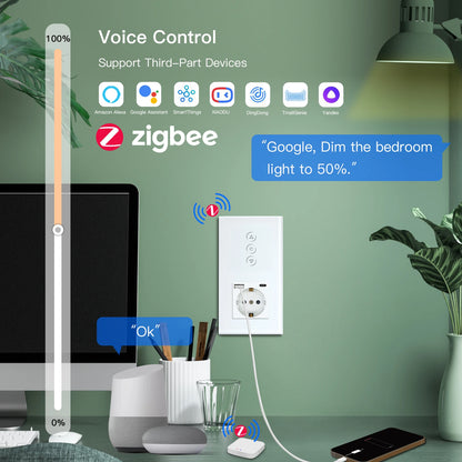 BSEED Zigbee Dimmer Touch Switches Wall Dimmers Tuya Smart Life Alexa Control Plus Normal EU Socket  Type-c USB Ports White