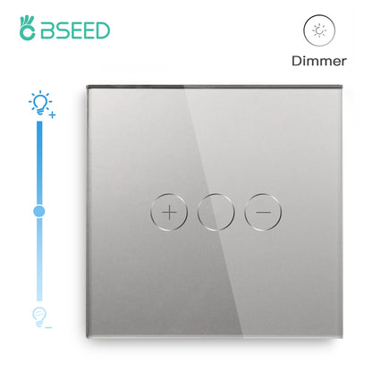 BSEED Touch Dimmer Switch 1Gang 1Way Led Dimmer 220V Wall Light Switch Crystal Glass Panel Blue Backlight Memory Function