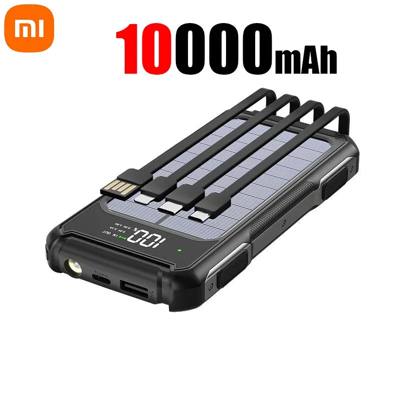 Xiaomi 100000mAh Solar Power Bank High Capacity 4 in 1 Built in Cables Intelligent Digital Display Laser Light for Samsung Apple
