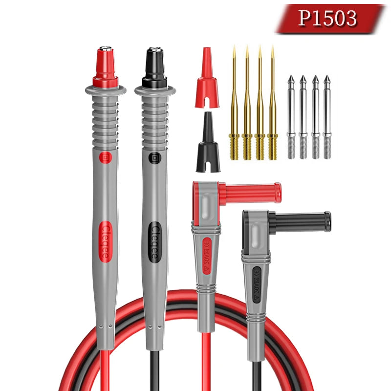 Cleqee P1503 Series Universal Multimeter Probe Test Leads Kit with Replacement Needle Tester Tip IC SMD Test Hook Alligator Clip