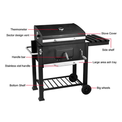 Outdoor Charcoal BBQ Grill with Portable Trolley Garden Grill for Outdoor, Party, Garden, Terrace
