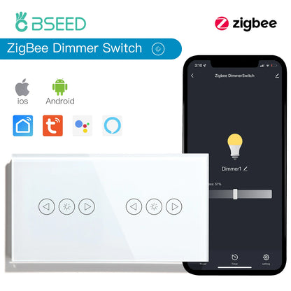 BSEED Zigbee Dimmer Touch Switches Wall Dimmers Tuya Smart Life Alexa Control Plus Normal EU Socket  Type-c USB Ports White