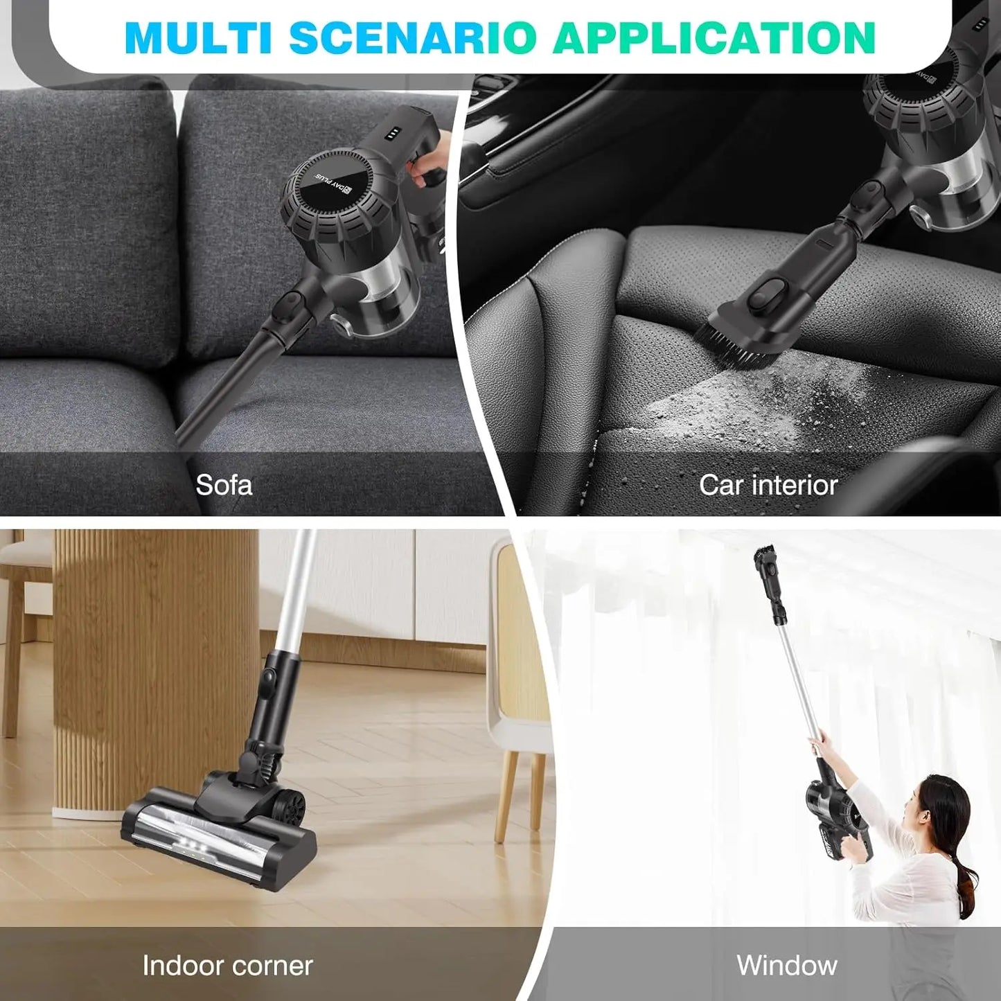 Self-Standing Powerful Stick Cordless Vacuum Cleaner For Hardwood Floor Carpet Pet Hair 60Mins Hand Held Vacuum Cordless Hoover