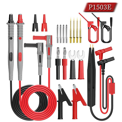 Cleqee P1503 Series Universal Multimeter Probe Test Leads Kit with Replacement Needle Tester Tip IC SMD Test Hook Alligator Clip
