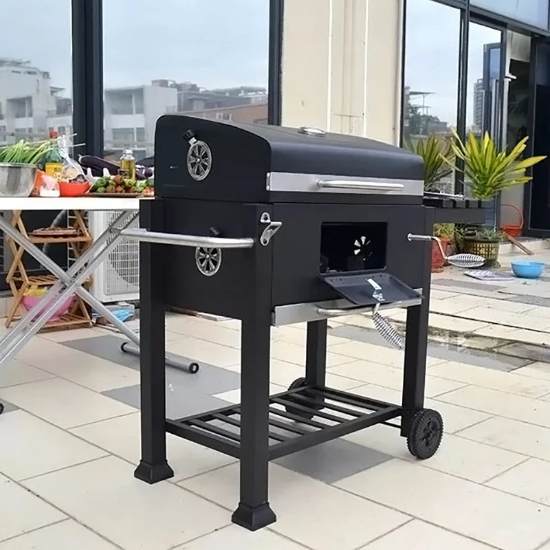 Outdoor Charcoal BBQ Grill with Portable Trolley Garden Grill for Outdoor, Party, Garden, Terrace