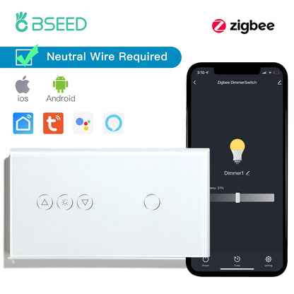 BSEED Zigbee Dimmer Touch Switches Wall Dimmers Tuya Smart Life Alexa Control Plus Normal EU Socket  Type-c USB Ports White