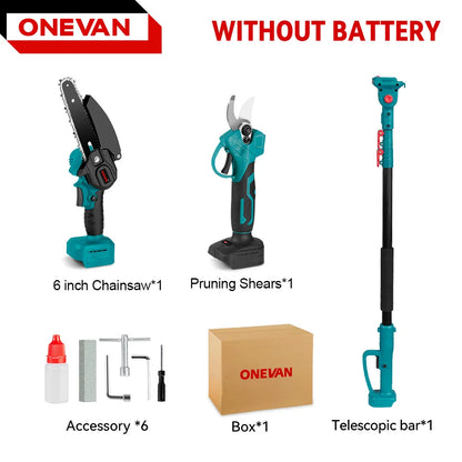 ONEVAN 3500W 2in1 Brushless High Branch Saw Chainsaw & Pruning Shears Garden Tool With Telescoping Pole For ONEVAN 18V Battery