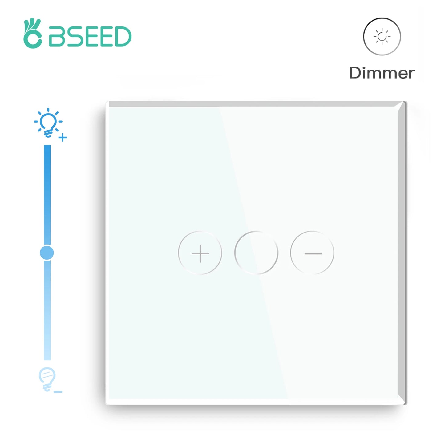 BSEED Touch Dimmer Switch 1Gang 1Way Led Dimmer 220V Wall Light Switch Crystal Glass Panel Blue Backlight Memory Function