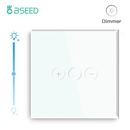 BSEED Touch Dimmer Switch 1Gang 1Way Led Dimmer 220V Wall Light Switch Crystal Glass Panel Blue Backlight Memory Function