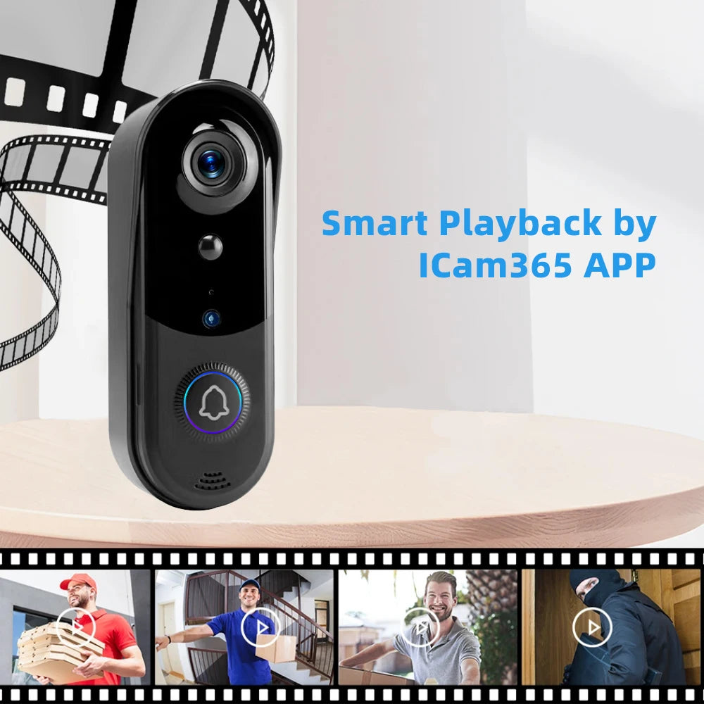 FREE Cloud Storage 1080P 2.4Ghz WiFi Wireless 5000mAh Battery Smart Video Doorbell IP65 Outdoor Door Security with USB Chime