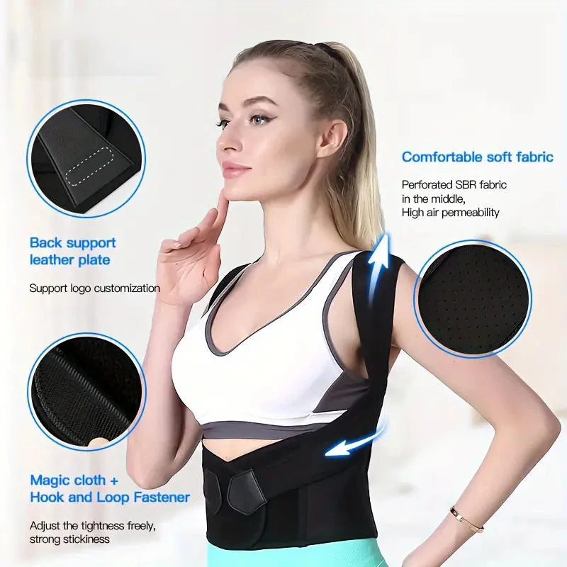 Male and female back support posture corrector - shoulder straightener with adjustable full back support posture strap