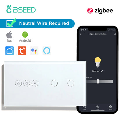 BSEED Zigbee Dimmer Touch Switches Wall Dimmers Tuya Smart Life Alexa Control Plus Normal EU Socket  Type-c USB Ports White