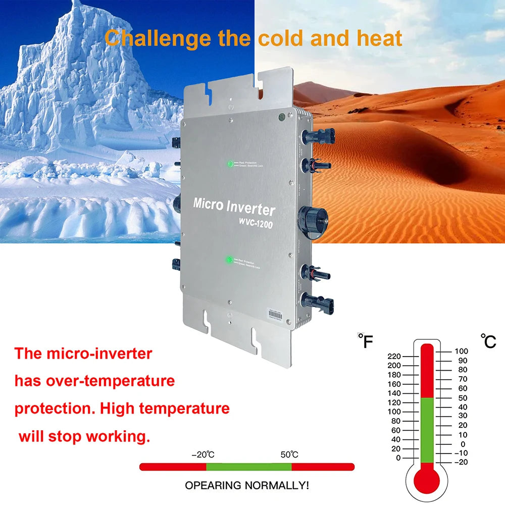 Y&H 1200W MPPT Solar Micro Grid Inverter 120V 230V Auto 28-50VDC Waterproof Grade IP65 Solar Grid Tie Converter