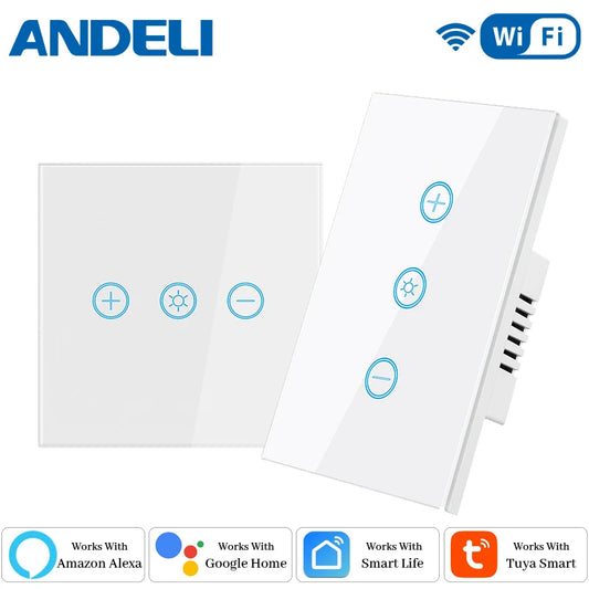ANDELI Tuya WiFi Smart Dimmer Switch EU Smart Glass Panel Wall Touch Switch Smart life APP Control Works with Alexa Google Home
