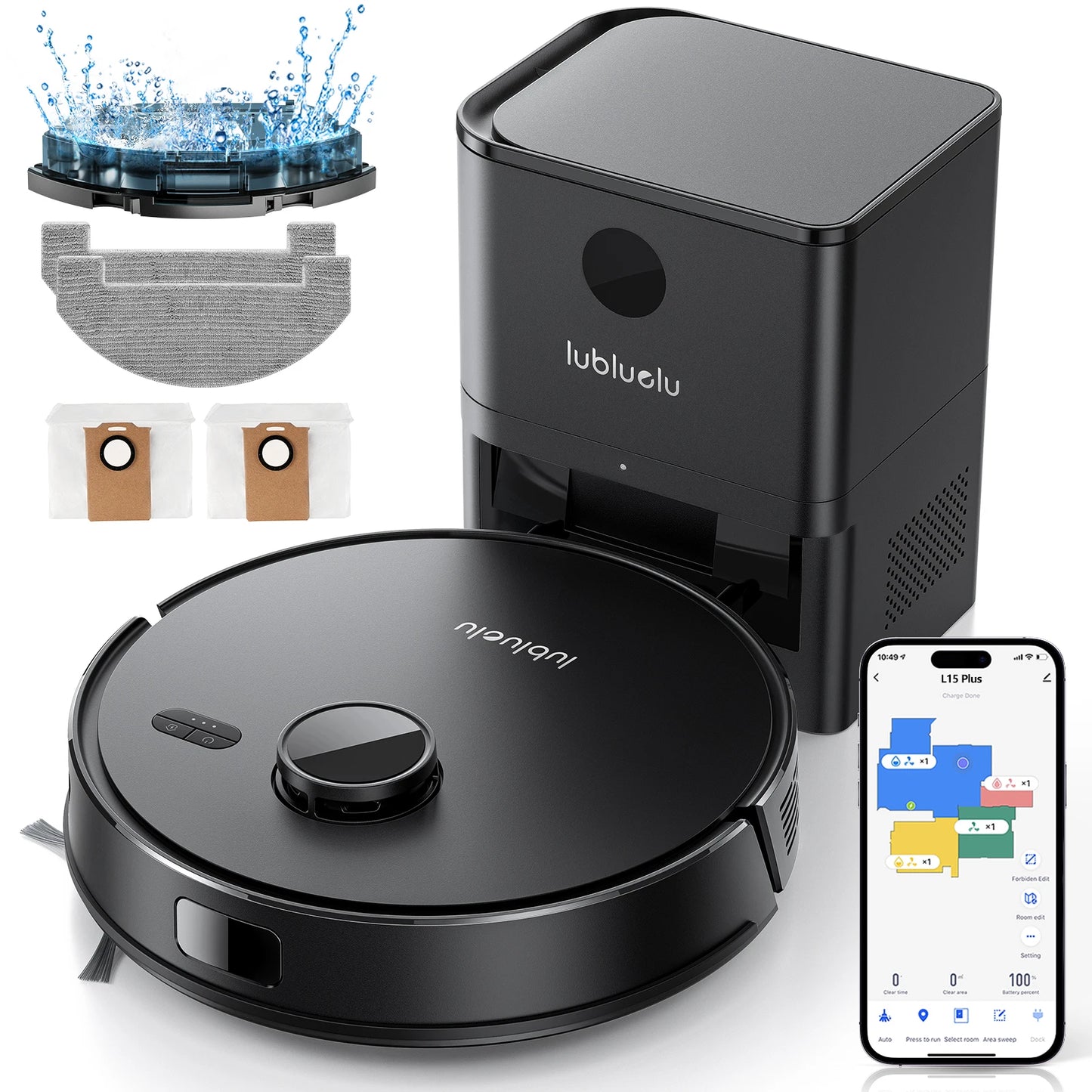 Lubluelu Robot Vacuum with Self Empty Station, Hands-Free Up to 60 Days,5000pa,Lidar Navigation,for Pet Hair, L15 PLUS