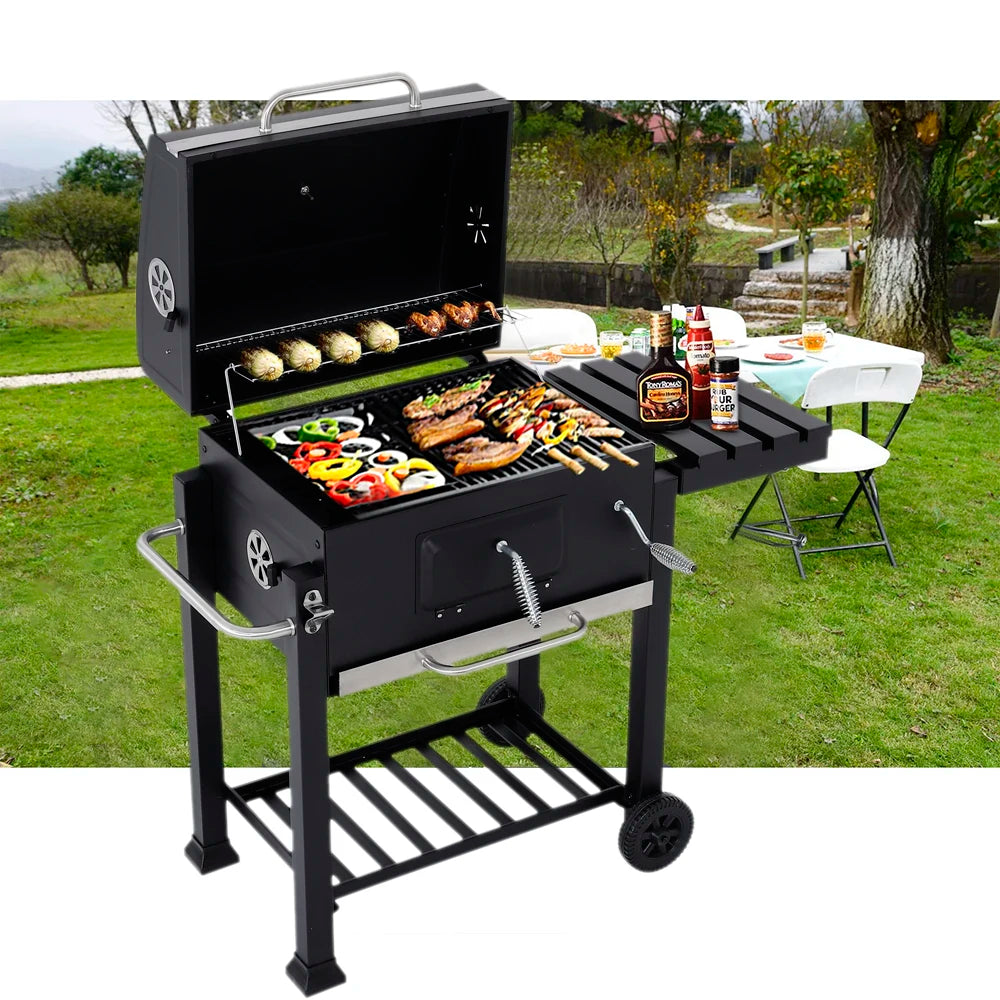 Outdoor Charcoal BBQ Grill with Portable Trolley Garden Grill for Outdoor, Party, Garden, Terrace